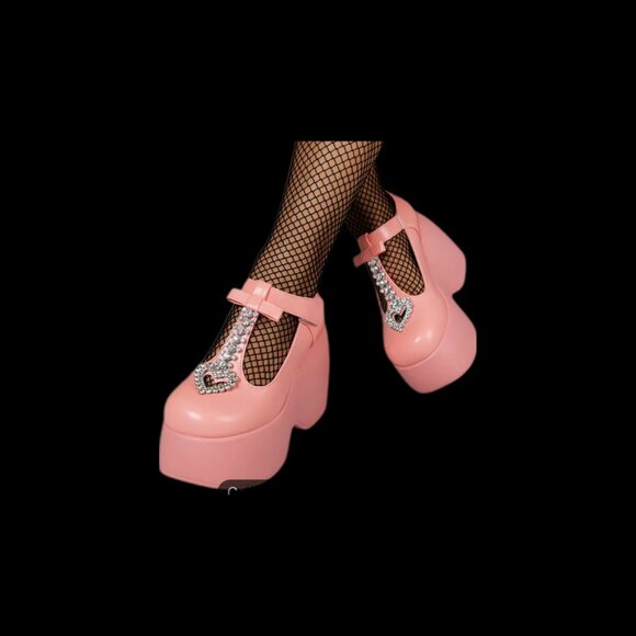 Woman's size 9 pink platform shoes with rhinestone heart embellishments - Picture 6 of 10